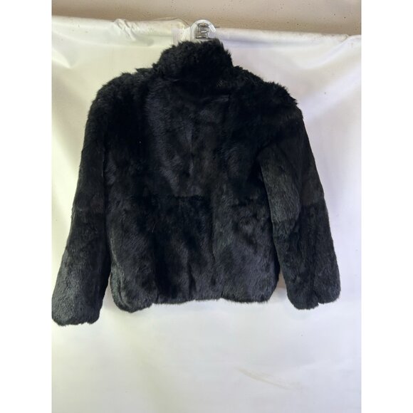 Vintage 90s Rabbit Fur Cropped Zip Jacket Mob Wife Black - Picture 9 of 9